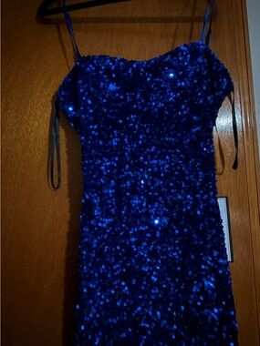B Darlin Cobalt Blue Sequin Spaghetti Strap Dress